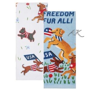 Patriotic Dogs 2 Pack Kitchen Towels Set Freedom Fur All!